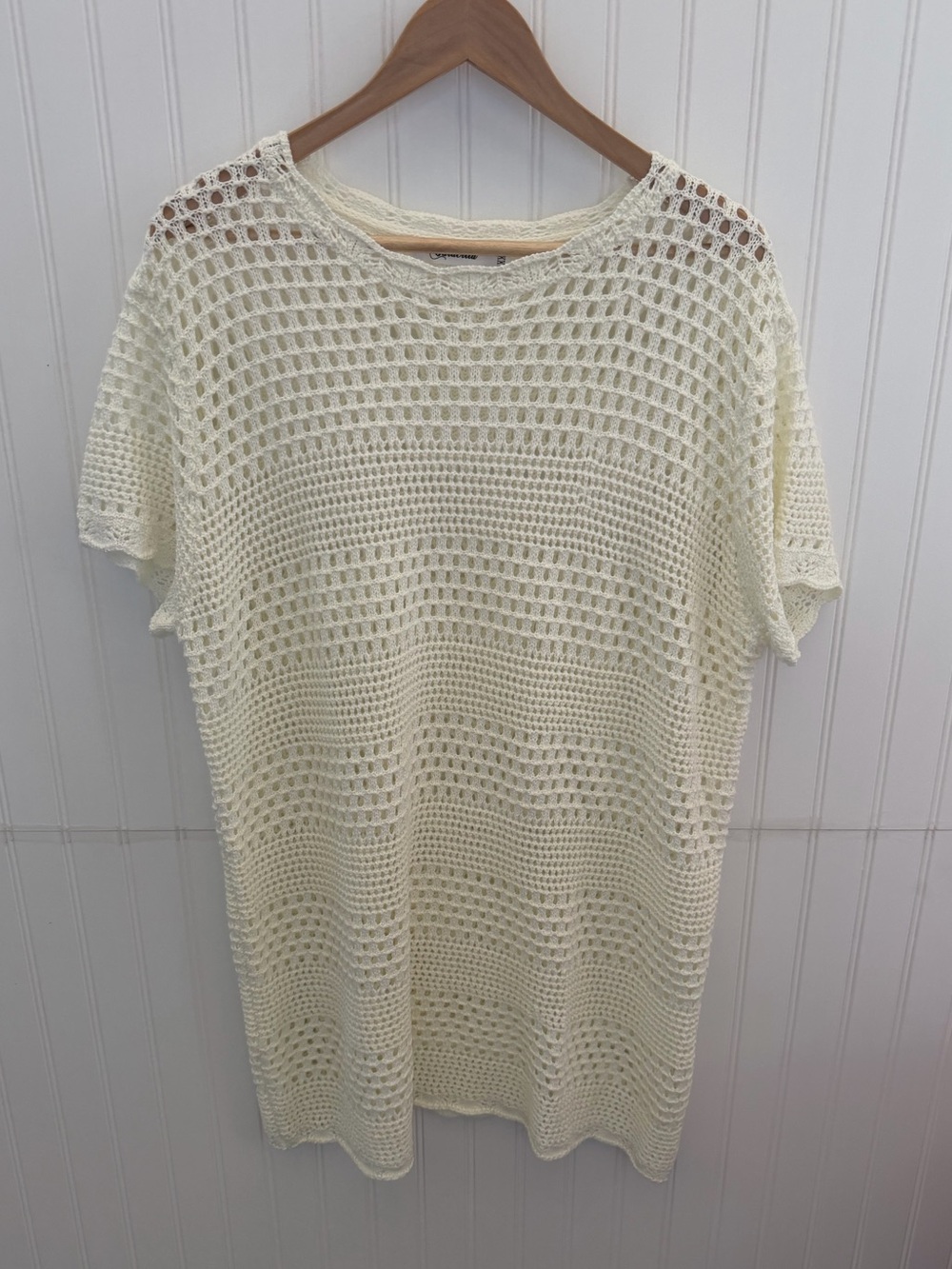 Crochet Open-Stitch Swim Coverup - Cream